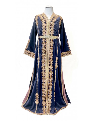 Takchita Enfant & Ado 2 Pièces bleu marine– Caftan Oriental Fille 8 à 15 Ans avec Ceinture  - 3