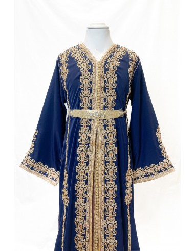 Takchita Enfant & Ado 2 Pièces bleu marine– Caftan Oriental Fille 8 à 15 Ans avec Ceinture  - 4
