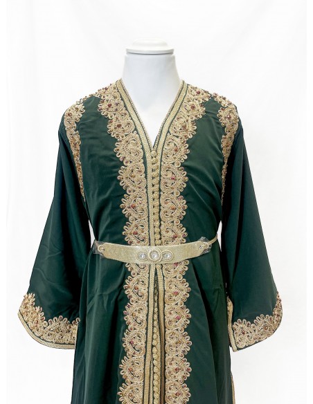 Takchita Enfant & Ado 2 Pièces vert royal– Caftan Oriental Fille 8 à 15 Ans avec Ceinture  - 4