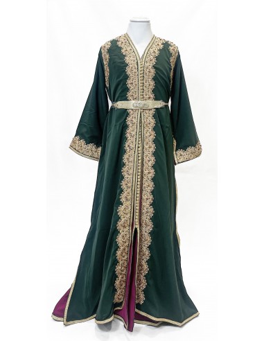 Takchita Enfant & Ado 2 Pièces vert royal– Caftan Oriental Fille 8 à 15 Ans avec Ceinture  - 3