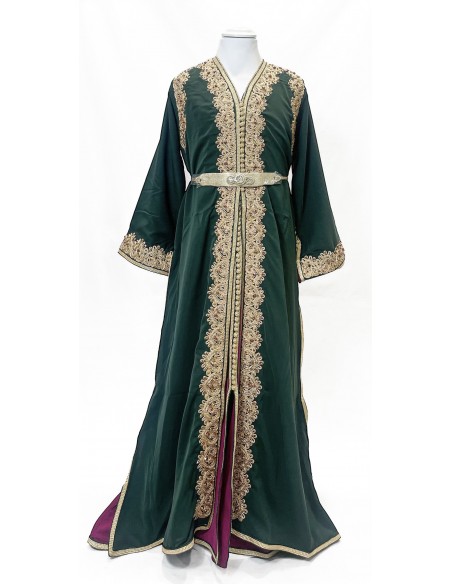 Takchita Enfant & Ado 2 Pièces vert royal– Caftan Oriental Fille 8 à 15 Ans avec Ceinture  - 3