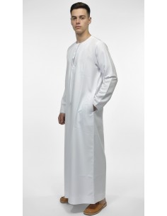 Qamis Homme Blanc Dubai – Thobe Islamique Élégant pour Prière, Ramadan, Eid, Omra & Hajj - 2