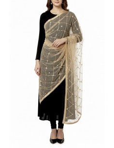 Dupatta chale etole indienne beige sequins doré  - 1