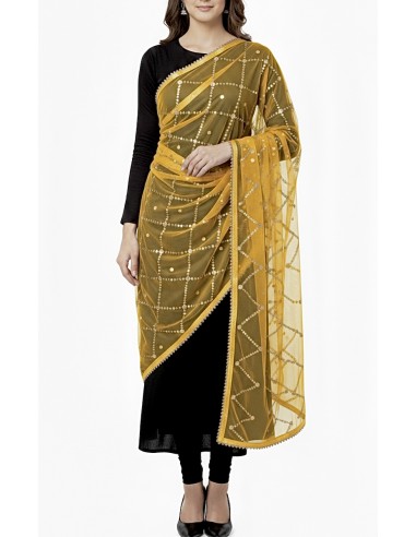Dupatta chale etole indienne jaune sequins doré  - 1