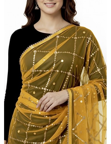 Dupatta chale etole indienne jaune sequins doré  - 2