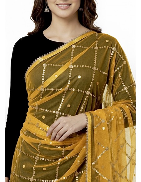 Dupatta chale etole indienne jaune sequins doré  - 2