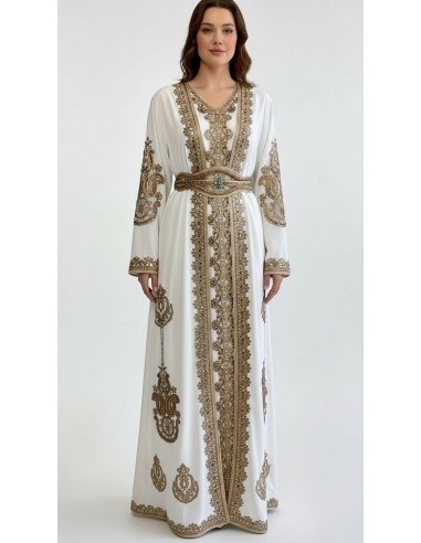 Caftan Grande Taille Femme – Modèle Takchita 2 pieces - Petit Prix Blanc  - 1