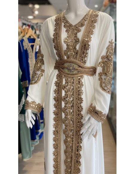 Caftan Grande Taille Femme – Modèle Takchita 2 pieces - Petit Prix Blanc  - 2