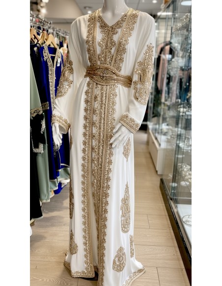 Caftan Grande Taille Femme – Modèle Takchita 2 pieces - Petit Prix Blanc  - 3