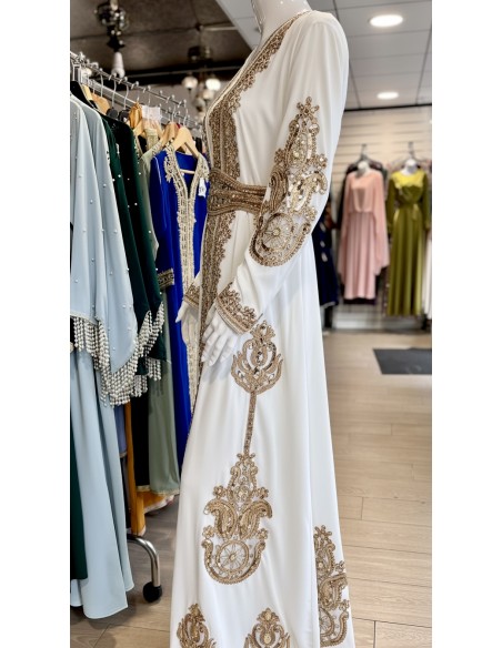 Caftan Grande Taille Femme – Modèle Takchita 2 pieces - Petit Prix Blanc  - 4