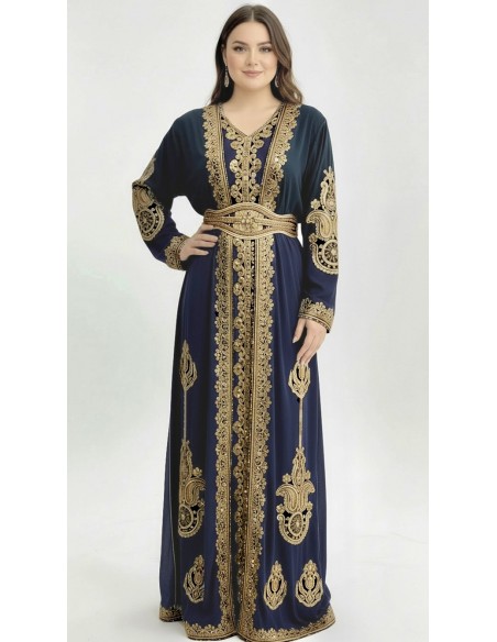 Caftan Grande Taille Femme – Modèle Takchita 2 pieces - Petit Prix bleu marine  - 1