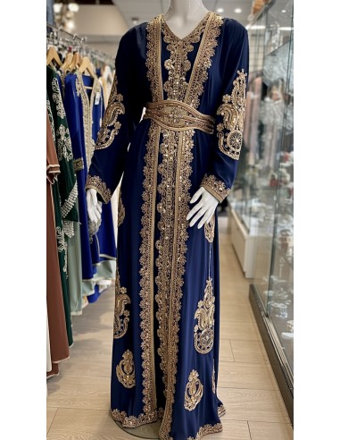 Caftan Grande Taille Femme – Modèle Takchita 2 pieces - Petit Prix bleu marine  - 3