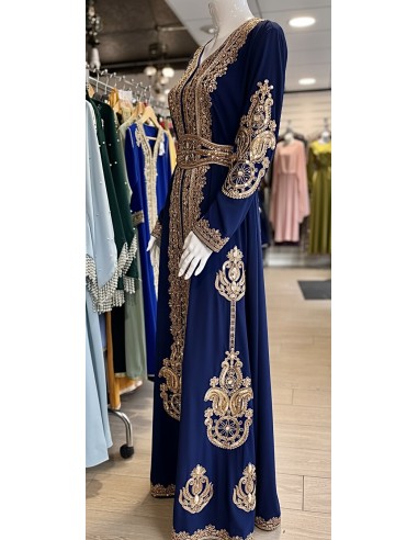 Caftan Grande Taille Femme – Modèle Takchita 2 pieces - Petit Prix bleu marine  - 4