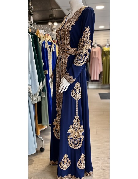 Caftan Grande Taille Femme – Modèle Takchita 2 pieces - Petit Prix bleu marine  - 4