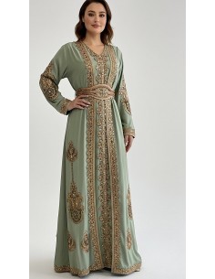 Caftan Grande Taille Femme – Modèle Takchita 2 pieces - Petit Prix Vert d eau  - 1