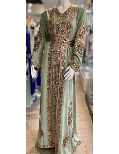 Caftan Grande Taille Femme – Modèle Takchita 2 pieces - Petit Prix Vert d eau  - 3