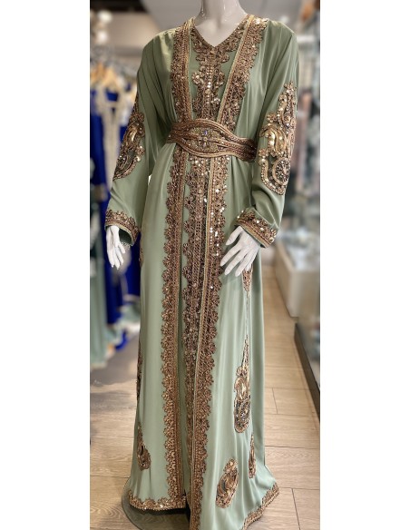 Caftan Grande Taille Femme – Modèle Takchita 2 pieces - Petit Prix Vert d eau  - 3