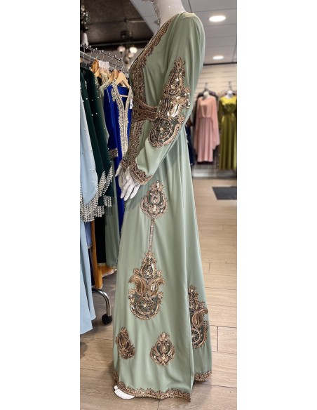 Caftan Grande Taille Femme – Modèle Takchita 2 pieces - Petit Prix Vert d eau  - 4