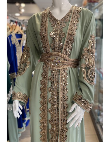 Caftan Grande Taille Femme – Modèle Takchita 2 pieces - Petit Prix Vert d eau  - 2