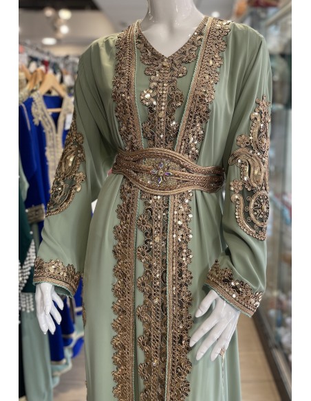 Caftan Grande Taille Femme – Modèle Takchita 2 pieces - Petit Prix Vert d eau  - 2