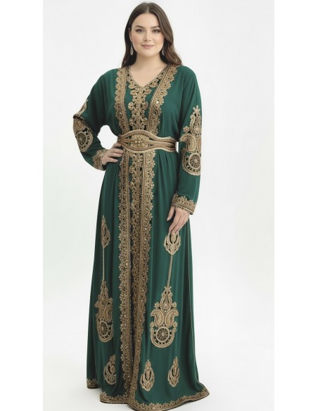 Caftan Grande Taille Femme – Modèle Takchita 2 pieces - Petit Prix Vert  - 1