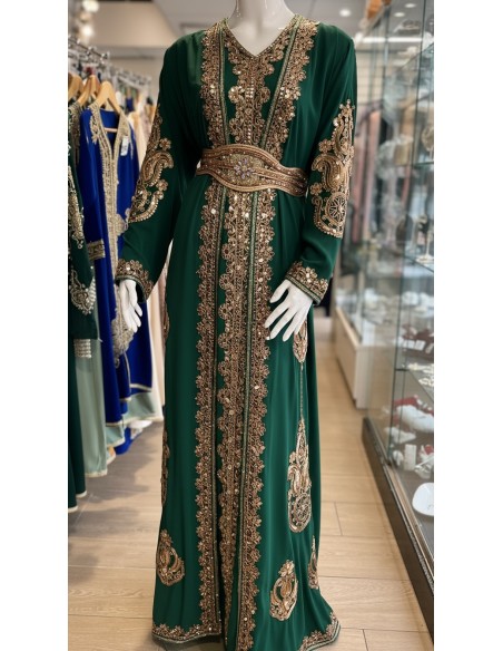 Caftan Grande Taille Femme – Modèle Takchita 2 pieces - Petit Prix Vert  - 3