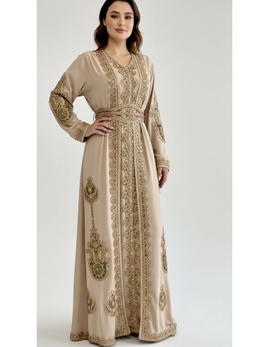 Caftan Grande Taille Femme – Modèle Takchita 2 pieces - Petit Prix Beige  - 1