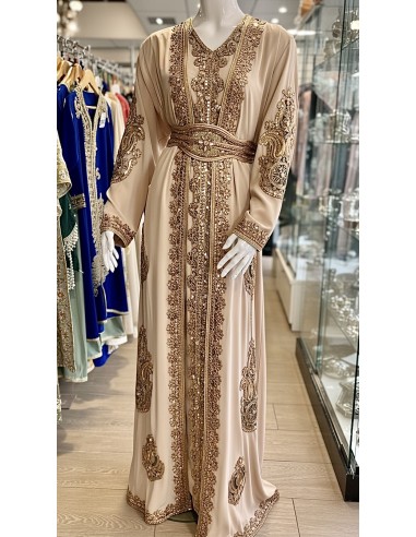 Caftan Grande Taille Femme – Modèle Takchita 2 pieces - Petit Prix Beige  - 3