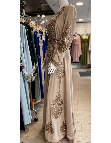 Caftan Grande Taille Femme – Modèle Takchita 2 pieces - Petit Prix Beige  - 4