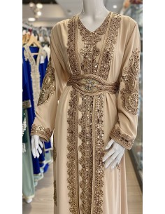 Caftan Grande Taille Femme – Modèle Takchita 2 pieces - Petit Prix Beige  - 1 2
