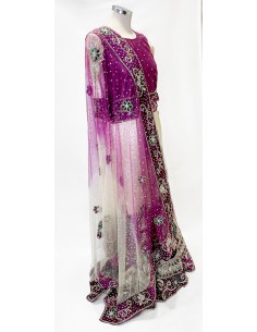 Ensemble indien perlé – Lehenga pakistanais femme avec dupatta | Tenue mariage & cérémonie - 1 2