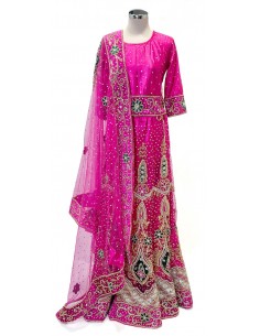 Ensemble indien perlé – Lehenga pakistanais femme rose fushia/Tenue mariage & cérémonie - 1