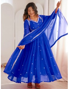 Robe Anarkali Brodée Luxe – Tenue Indienne Femme – Bleu Royal  - 1