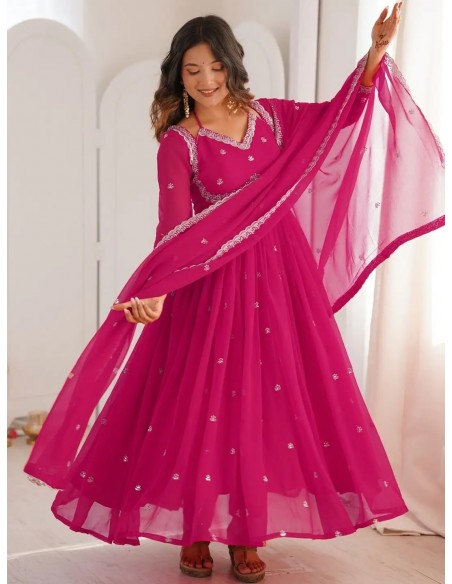 Robe Anarkali Brodée Luxe – Tenue Indienne Femme – Rose Robes et te...