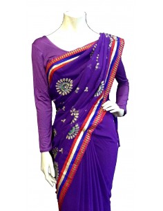 Sari Diyaa pas cher violet & doré  - 1 2