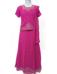Lehenga choli jupe évasée rose  - 1 2