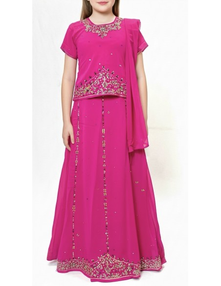 Lehenga choli jupe évasée rose  - 1