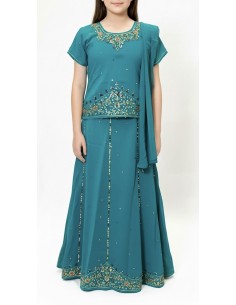 Lehenga choli jupe évasée bleu vert  - 1
