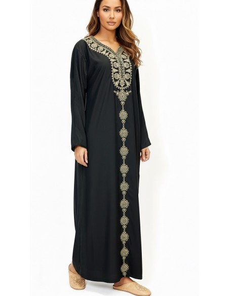 Robe de maison orientale noire brodée – Confort et élégance pour le Ramadan  - 1