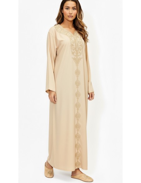 Robe de maison orientale beige brodée – Confort et élégance pour le Ramadan  - 1