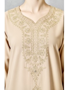 Robe de maison orientale beige brodée – Confort et élégance pour le Ramadan  - 1 2