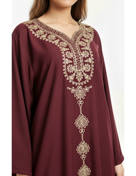 Robe de maison orientale bordeaux brodée – Confort et élégance pour le Ramadan  - 2
