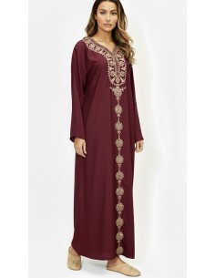 Robe de maison orientale bordeaux brodée – Confort et élégance pour le Ramadan  - 1