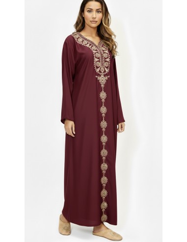 Robe de maison orientale bordeaux brodée – Confort et élégance pour le Ramadan  - 1