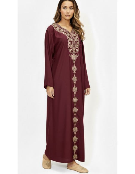 Robe de maison orientale bordeaux brodée – Confort et élégance pour le Ramadan  - 1