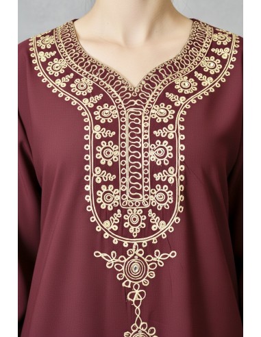 Robe de maison orientale bordeaux brodée – Confort et élégance pour le Ramadan  - 3