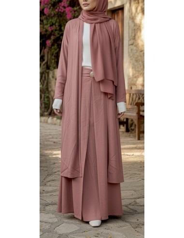 Ensemble jupe longue et gilet long rose – Tenue mastour élégante et fluide  - 1