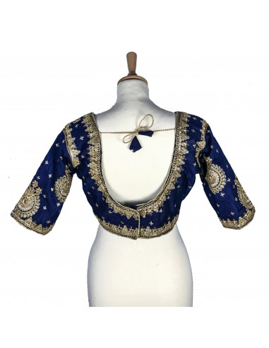 Choli haut blouse sari manas Bleu marine  - 2
