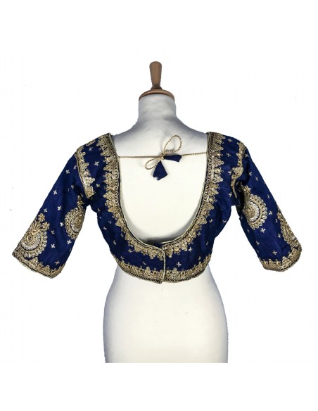 Choli haut blouse sari manas Bleu marine  - 2