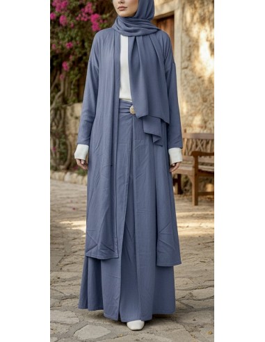 Ensemble jupe longue et gilet long bleu – Tenue mastour élégante et fluide  - 1